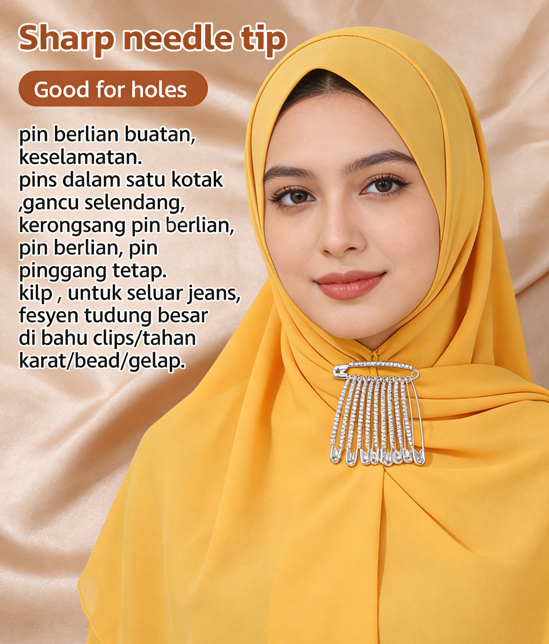 Premium Rhinestone Safety Pin for Hijab | Kerongsang Tudung Minimalist & Elegant | High-Quality Pin for Neat Drape | Aksesori Tudung Lawa Berseri (10pcs/Set)