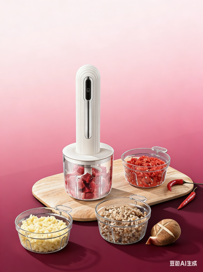 6-Sec Mini Food Chopper with 4 Interchangeable Bowls - Hygienic & Powerful Electric Meat Grinder