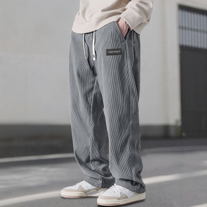 Men's Loose-Fit Drawstring Pants with Pockets - Premium Corduroy Straight-Leg Smart Trousers