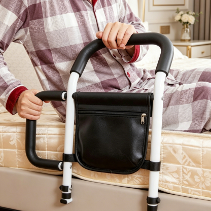 No-Drill Bedside Assist Rail for Seniors | Stable Stand-Up Handle | Safety Bed Rail with Storage Bag
