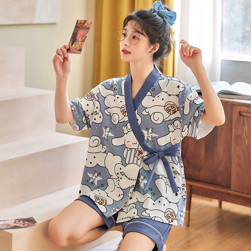 Cotton Japanese short-sleeved kimono set