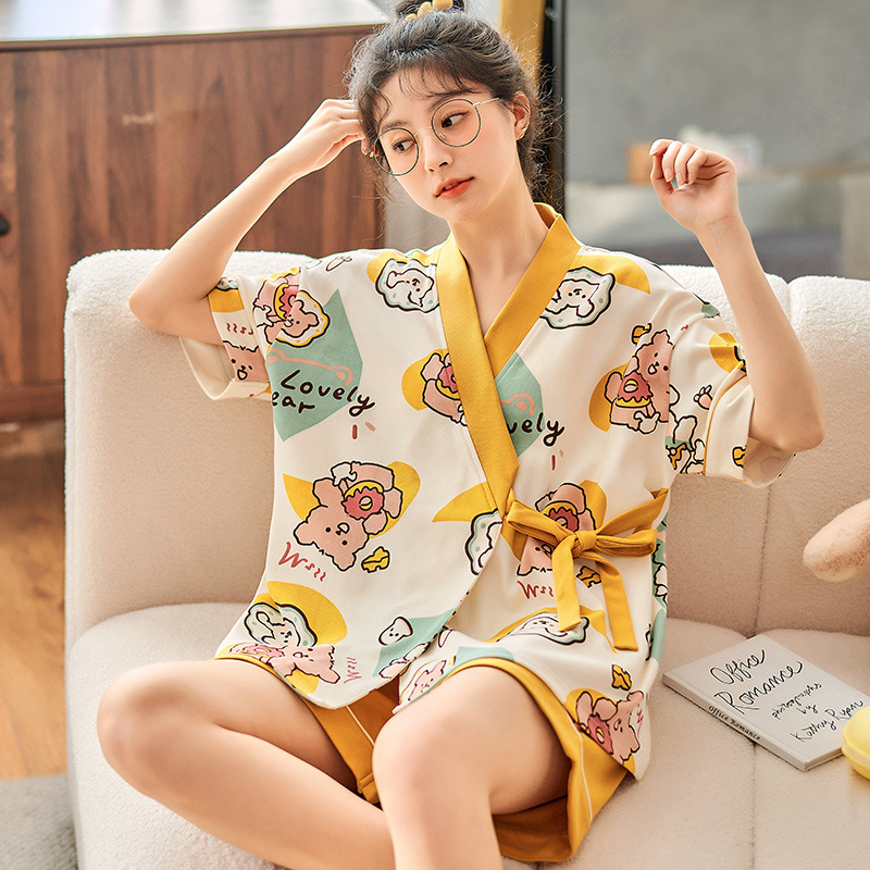 Cotton Japanese short-sleeved kimono set