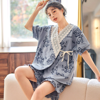 Cotton Japanese short-sleeved kimono set
