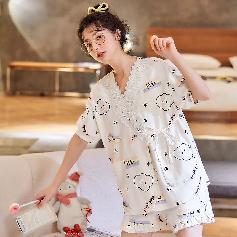 Cotton Japanese short-sleeved kimono set