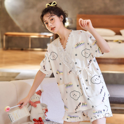 Cotton Japanese short-sleeved kimono set