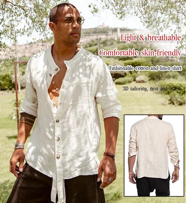 Cotton and linen fashion men‘s shirt