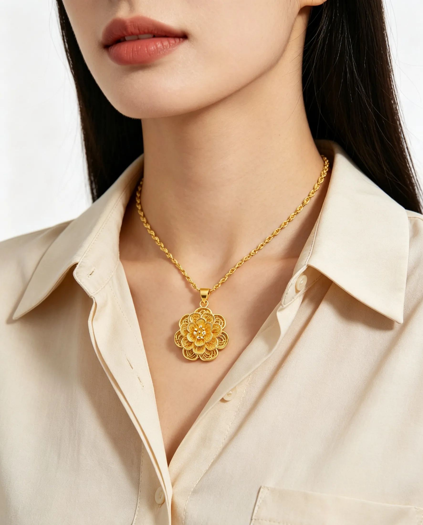Lady Pendant Necklace of Prosperity Flower