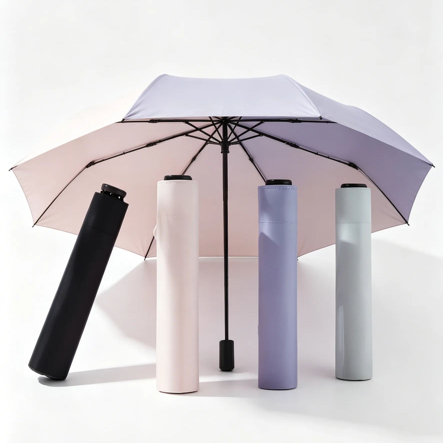 Ultralight feather umbrella, compact and portable sun umbrella, UV protection, three-fold, dual-purp