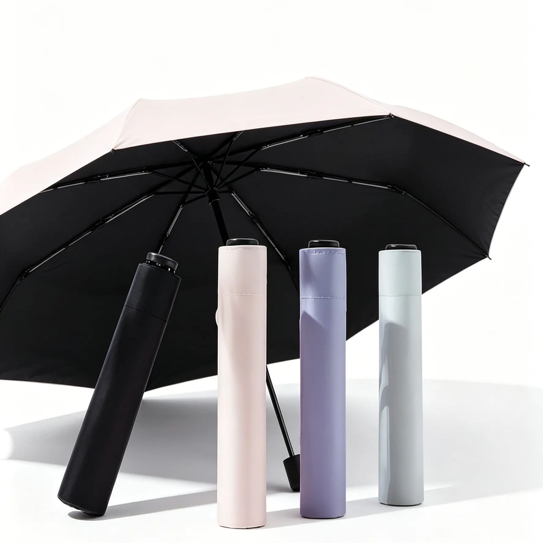 Ultralight feather umbrella, compact and portable sun umbrella, UV protection, three-fold, dual-purp
