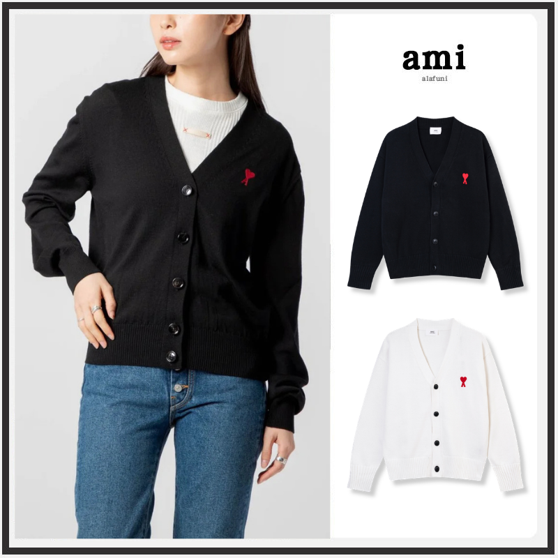 Ami Paris 愛心刺繡 V 領針織開衫｜男女同款寬鬆休閒毛衣外套
