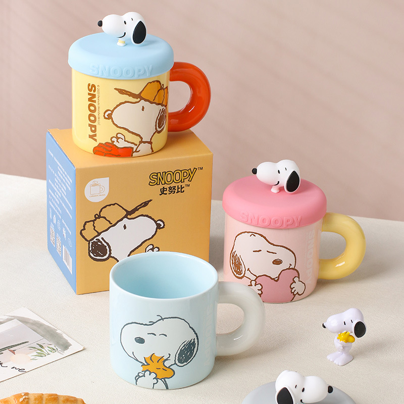 史努比 Snoopy 陶瓷馬克杯｜可愛卡通帶蓋咖啡杯 居家辦公茶杯