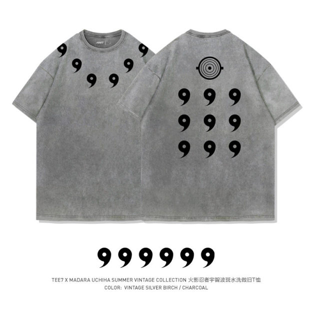 火影宇智波斑六道模式水洗做舊 2026親子情侶男女同款 印花水洗短袖