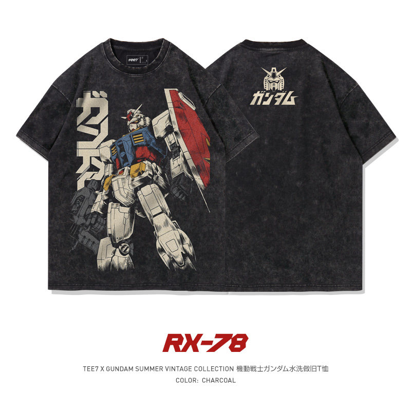 高達機動戰士水洗做舊 2026親子情侶男女同款 印花水洗短袖
