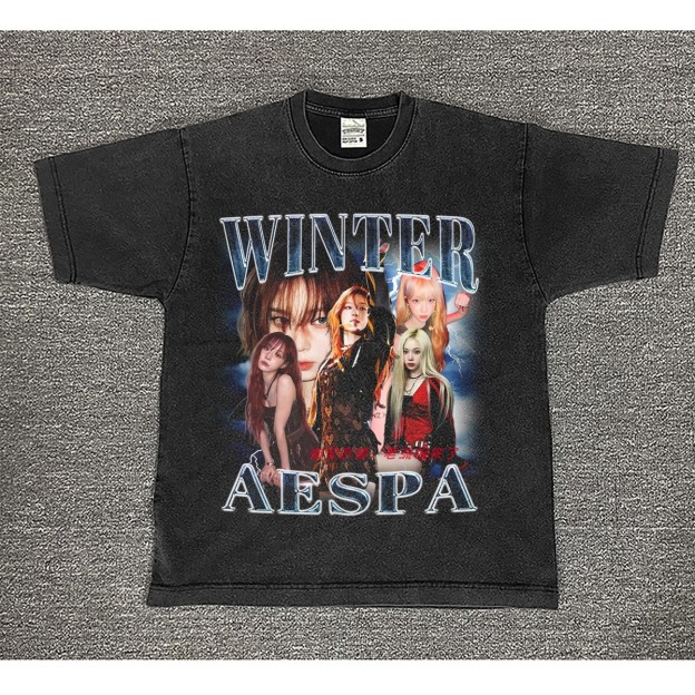 aespa Winter 美式复古水洗做舊T恤
