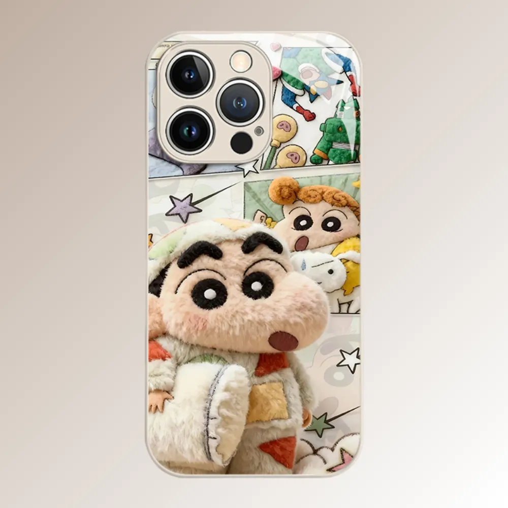 毛絨蠟筆小新新款高清全包防摔玻璃殼