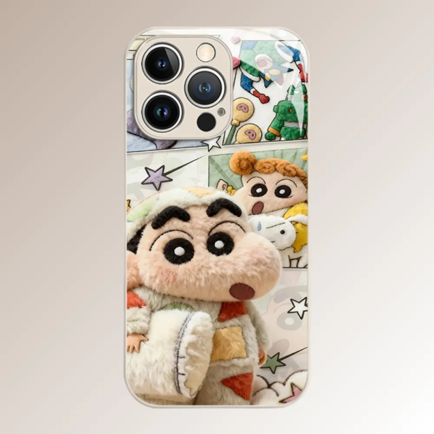 毛絨蠟筆小新新款高清全包防摔玻璃殼