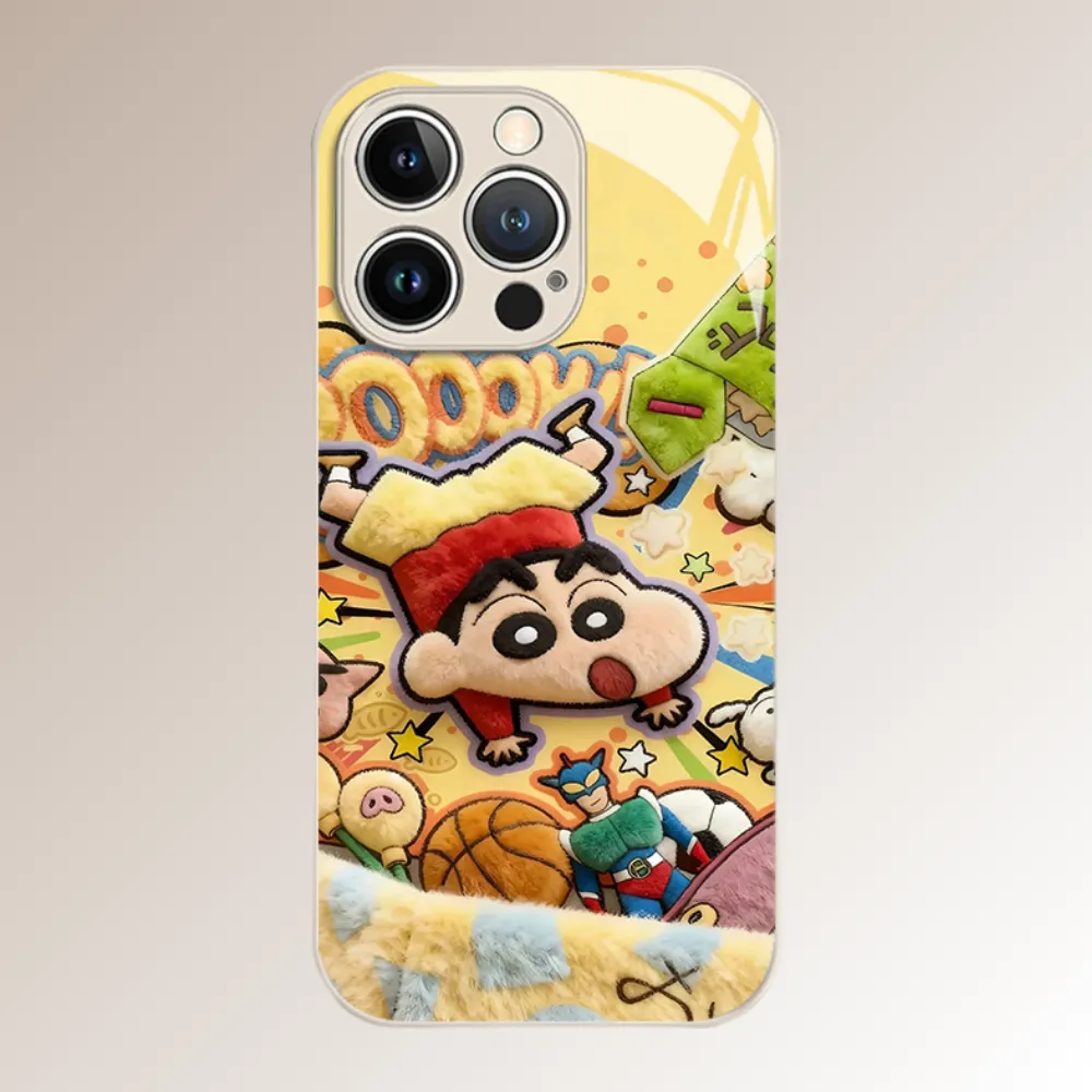 毛絨蠟筆小新新款高清全包防摔玻璃殼