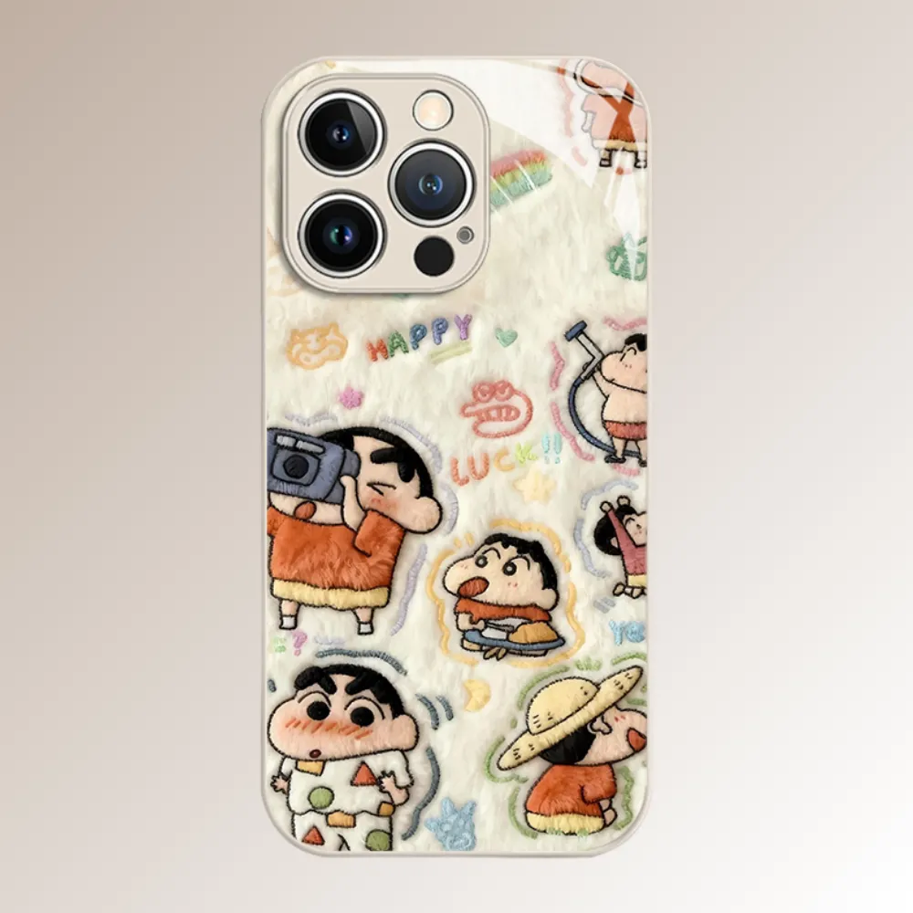 毛絨蠟筆小新新款高清全包防摔玻璃殼