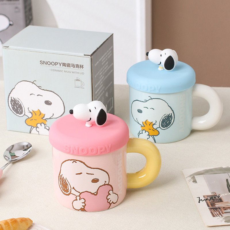 史努比 Snoopy 陶瓷馬克杯｜可愛卡通帶蓋咖啡杯 居家辦公茶杯