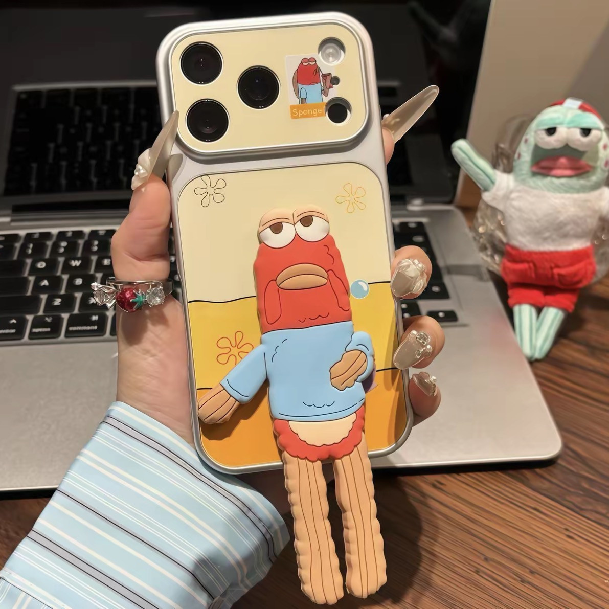 海綿寶寶比奇堡居民 iPhone 手機殼｜電鍍視窗支架・銀色保護殼