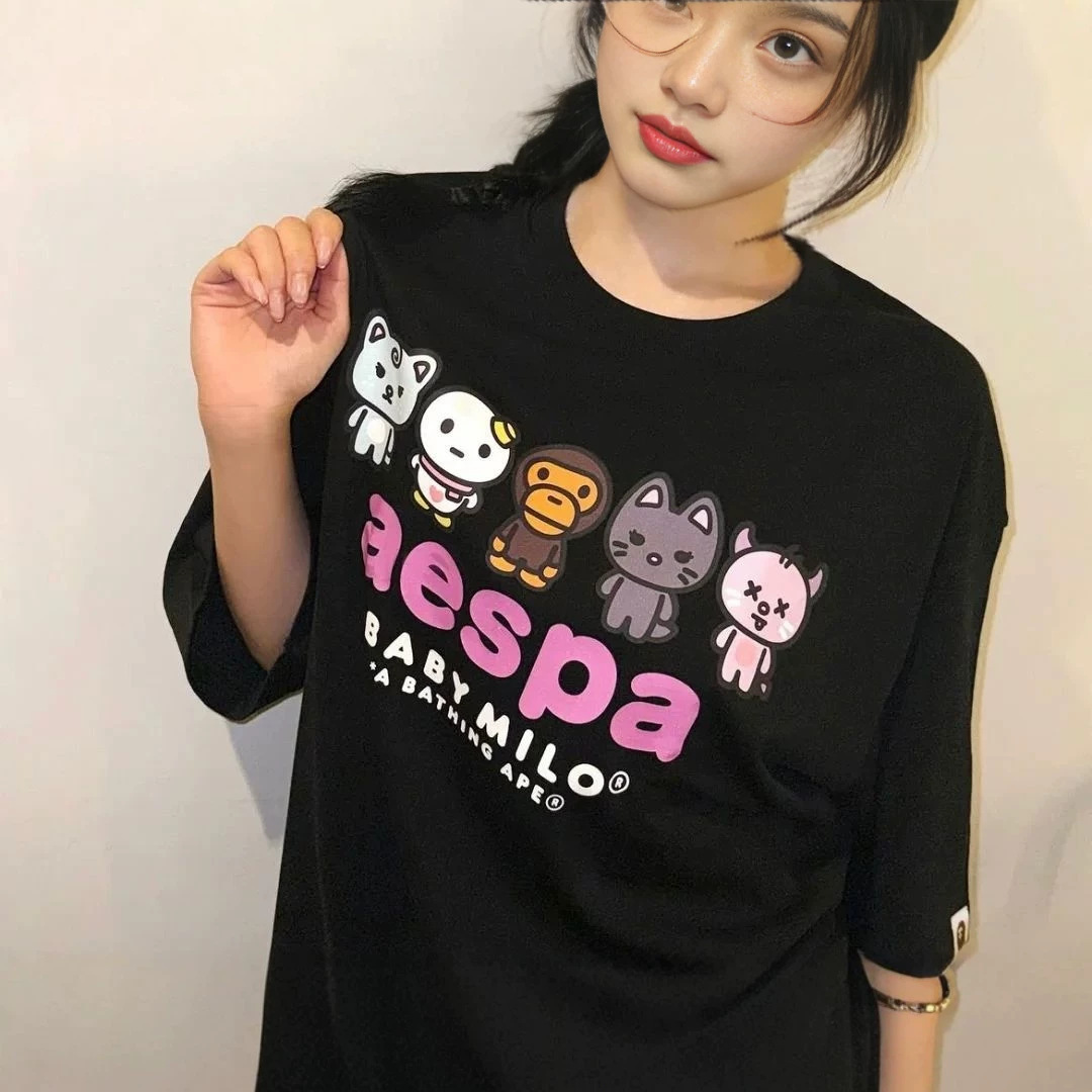 BAPE x AESPA 聯名風格短袖T恤｜純棉潮流上衣 KPOP韓團粉絲周邊