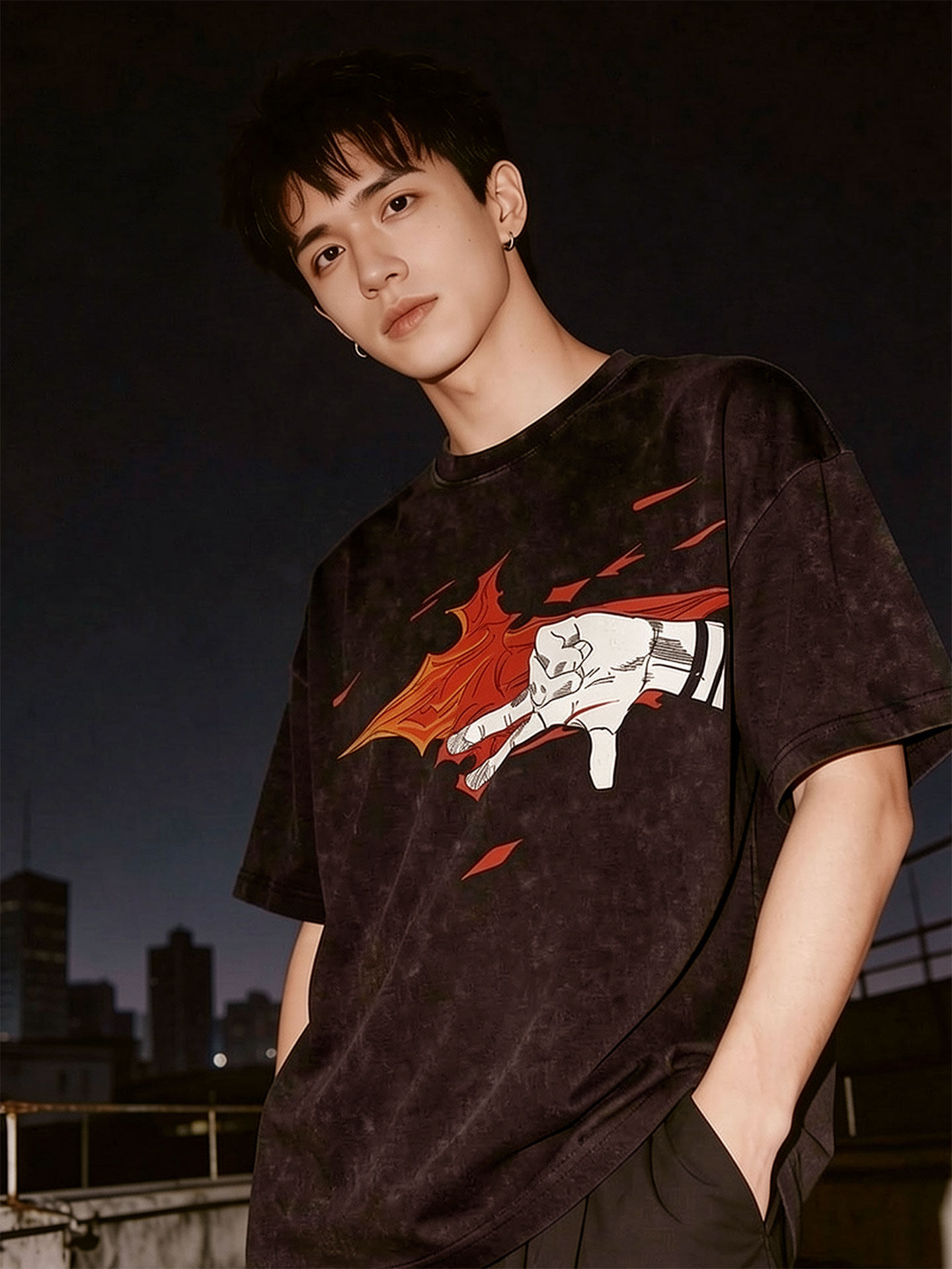 咒術迴戰兩面宿儺術式水洗做舊 2026親子情侶男女同款 印花水洗短袖