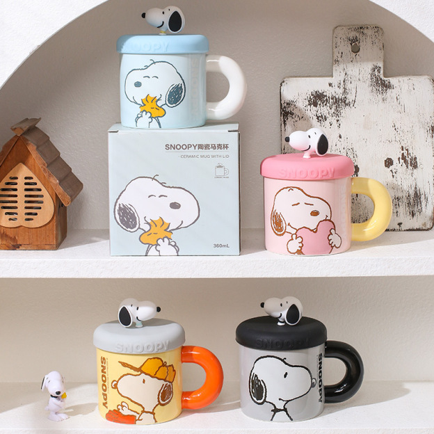 史努比 Snoopy 陶瓷馬克杯｜可愛卡通帶蓋咖啡杯 居家辦公茶杯