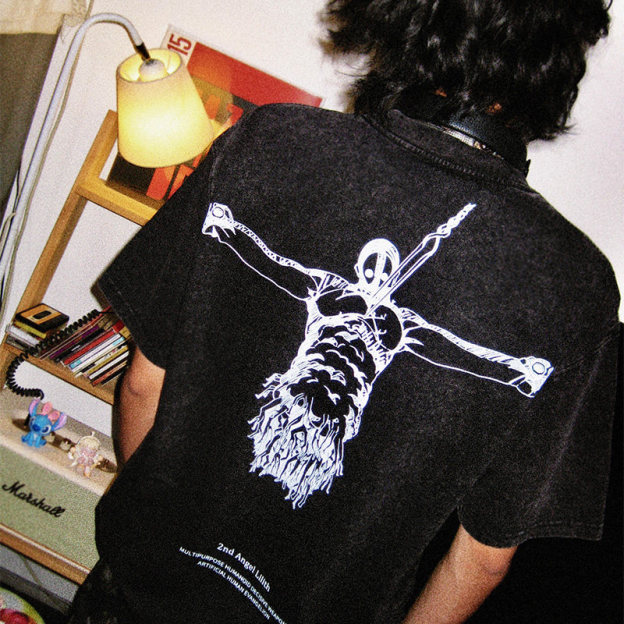 EVA十三號機莉莉絲水洗做舊 2026親子情侶男女同款 印花水洗短袖