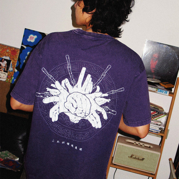 咒術迴戰結印手勢領域展開水洗做舊 2026親子情侶男女同款 印花短袖T恤