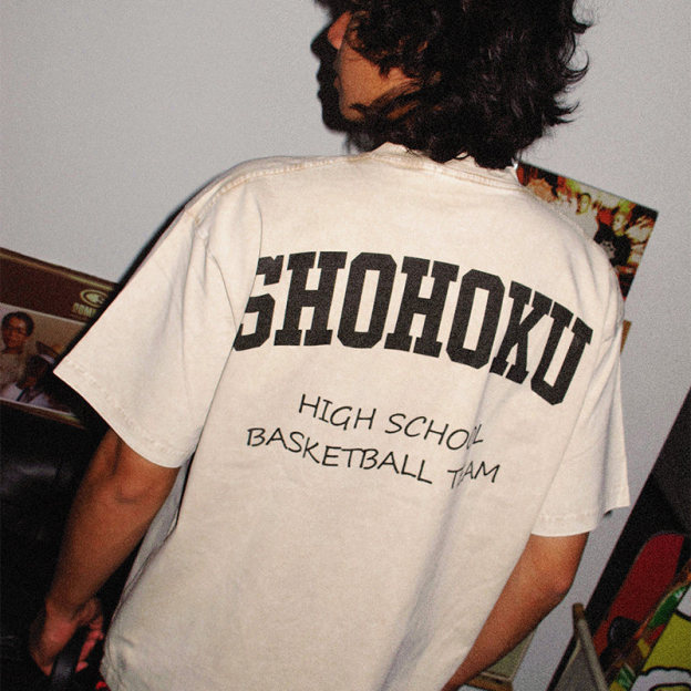 灌籃高手湘北全國大賽出征水洗做舊 2026親子情侶男女同款 印花水洗短袖