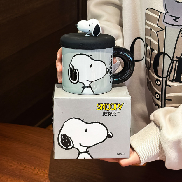 史努比 Snoopy 陶瓷馬克杯｜可愛卡通帶蓋咖啡杯 居家辦公茶杯