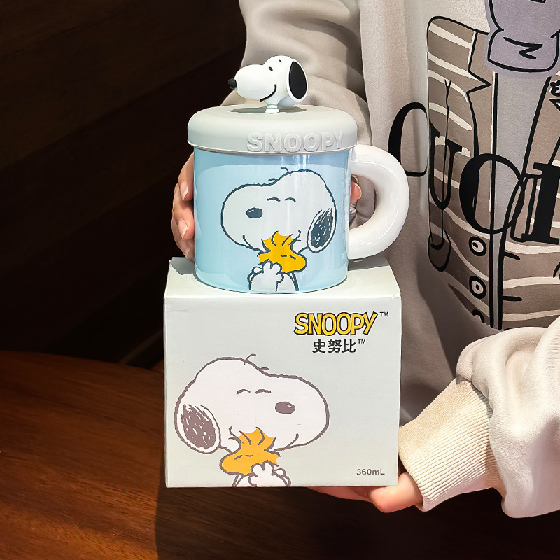 史努比 Snoopy 陶瓷馬克杯｜可愛卡通帶蓋咖啡杯 居家辦公茶杯