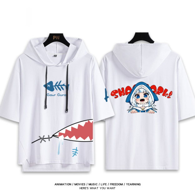 Vtuber HOLOLIVE 連帽短袖T恤 噶嗚·古拉 がうる・ぐら Gawr Gura