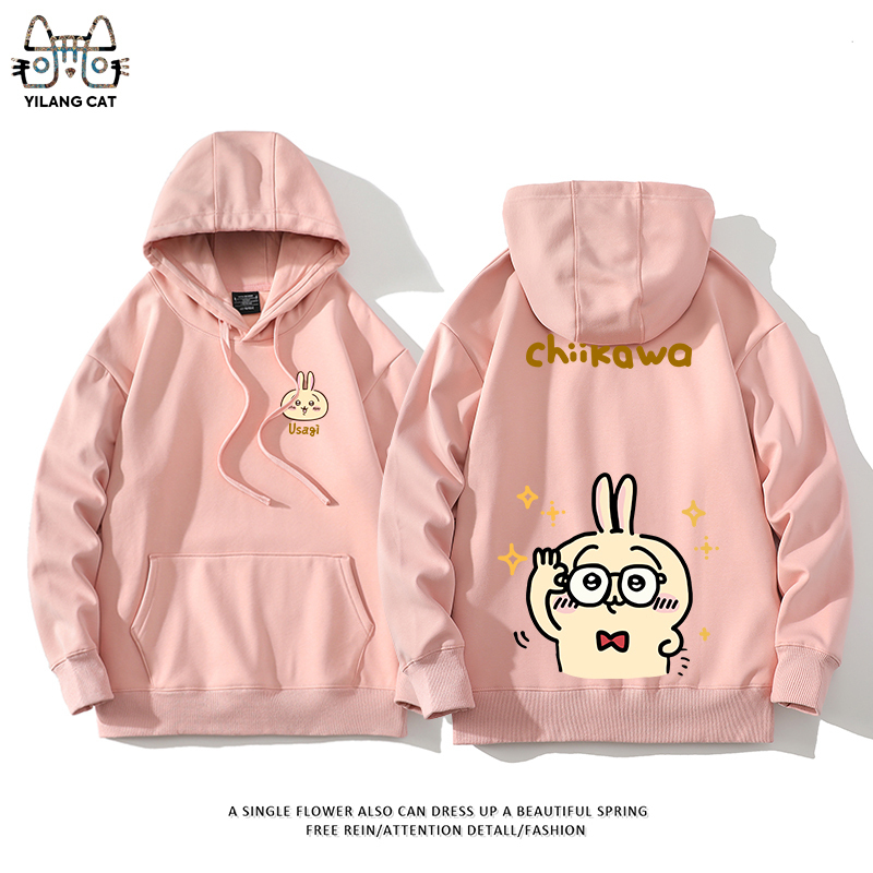 Chiikawa聯名衛衣2024秋冬新款親子情侶裝薄絨款連帽衛衣