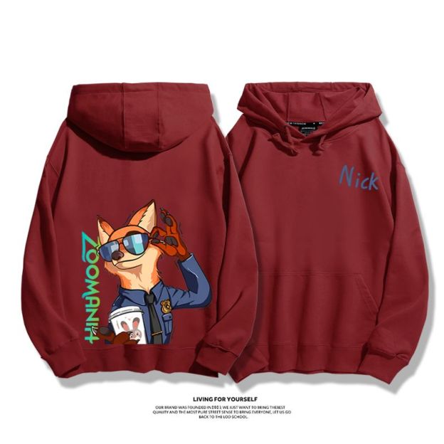 瘋狂動物城聯名衛衣2024秋冬新款親子情侶裝薄絨款連帽衛衣