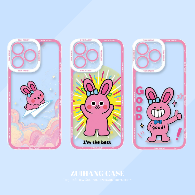 粉紅兔子天使眼透明防摔軟殼-CASEZONE