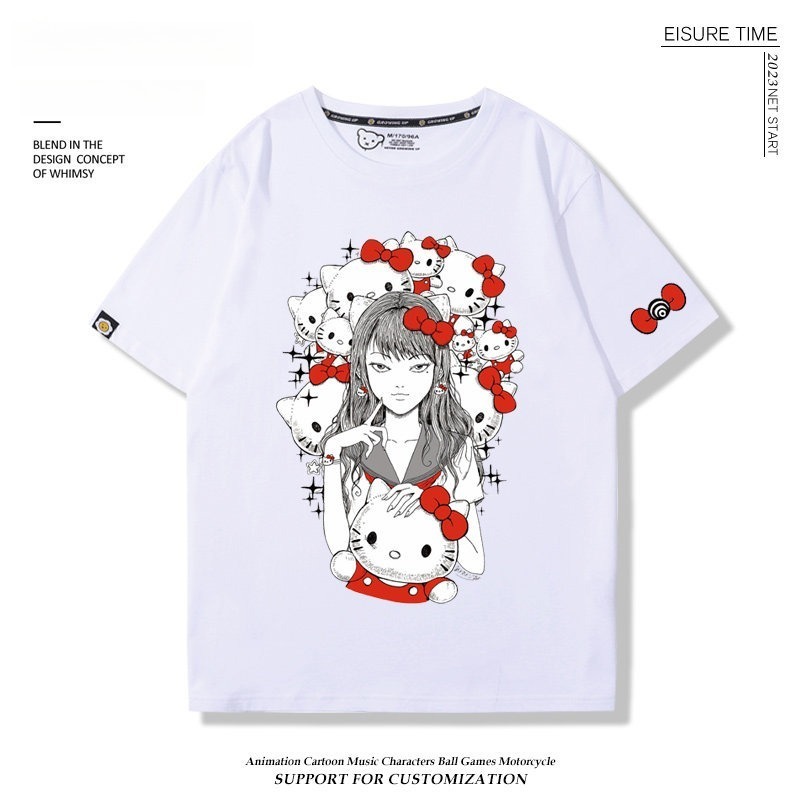 富江 X Hellokitty凱蒂貓周邊 男女同款 印花短袖T恤