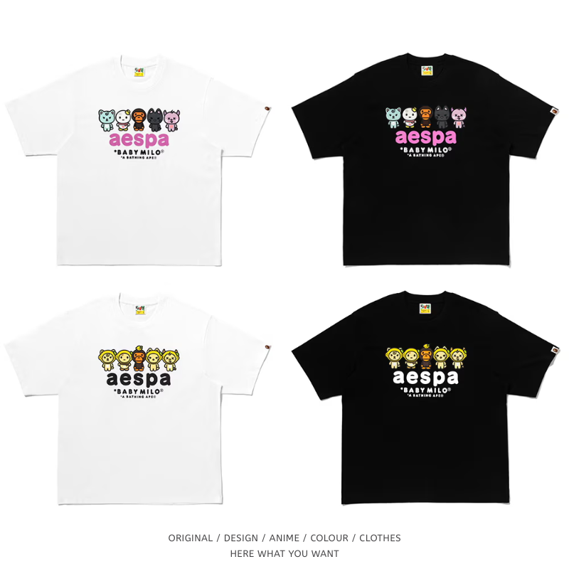 BAPE X AESPA 聯名風格短袖T恤｜純棉潮流上衣 KPOP韓團粉絲周邊