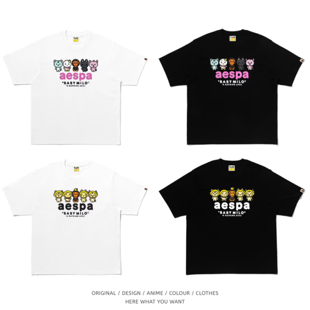 BAPE X AESPA 聯名風格短袖T恤｜純棉潮流上衣 KPOP韓團粉絲周邊