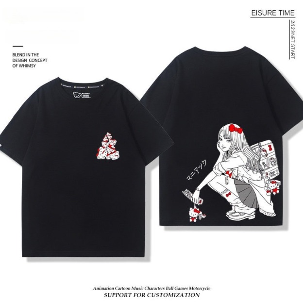 富江 X Hellokitty凱蒂貓周邊 男女同款 印花短袖T恤
