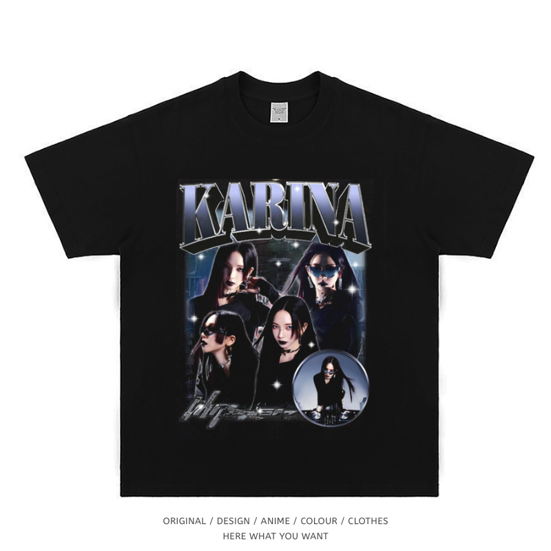 aespa Karina 美式复古純棉短袖T恤