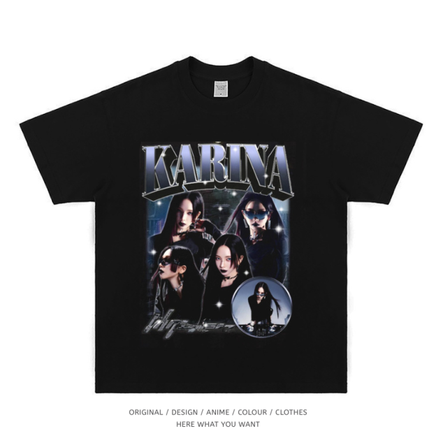 aespa Karina 美式复古純棉短袖T恤