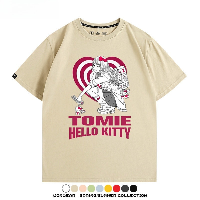伊藤潤二X三麗鷗富江Hello kitty周邊 印花短袖T恤