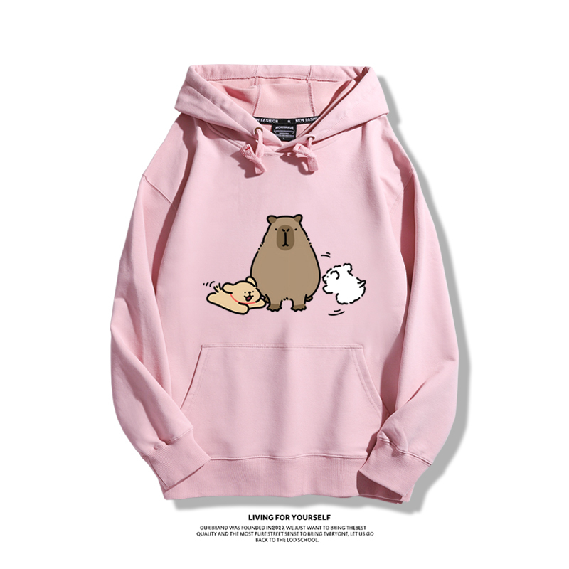 萌系卡皮巴拉x線條小狗新款 親子情侶男女款連帽衛衣-CASEZONE