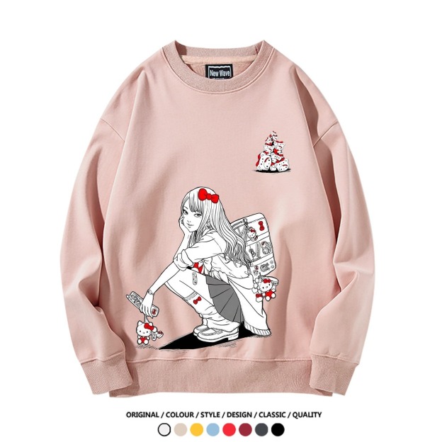 伊藤潤二X三麗鷗富江Hello kitty聯名男女同款 圓領長袖