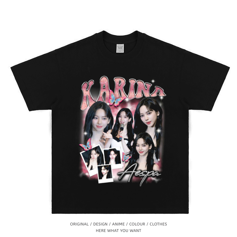 aespa Karina 美式复古純棉短袖T恤
