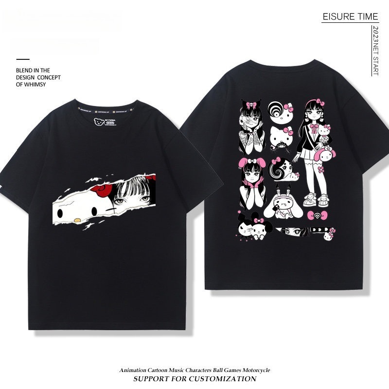 富江 X Hellokitty凱蒂貓周邊 男女同款 印花短袖T恤