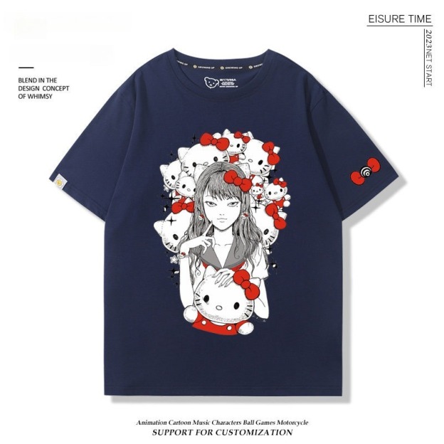 富江 X Hellokitty凱蒂貓周邊 男女同款 印花短袖T恤