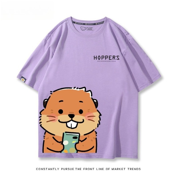 河狸世界 2026親子情侶男女同款 印花短袖T恤