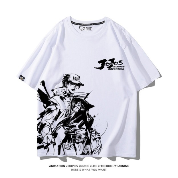 JOJO的奇妙冒險飆馬野郎周邊 男女同款親子情侶 印花短袖T恤